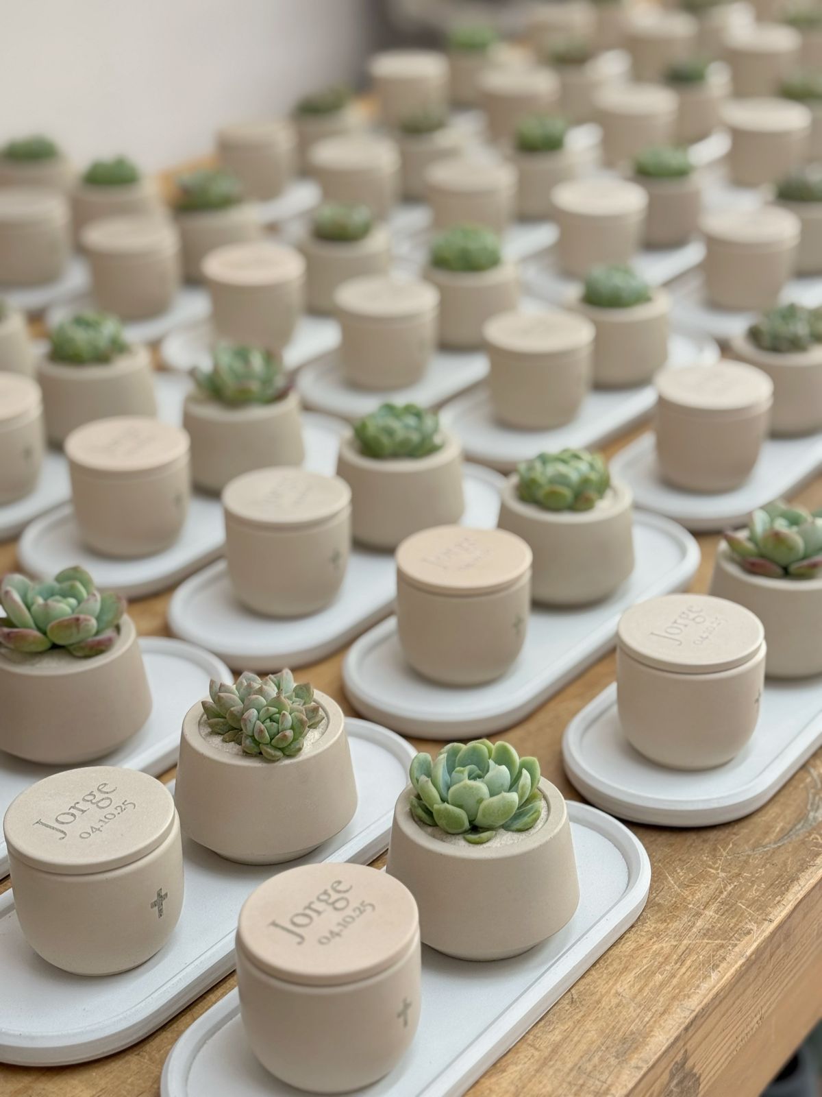 Set de vela arámatica, charola y maceta con planta chico